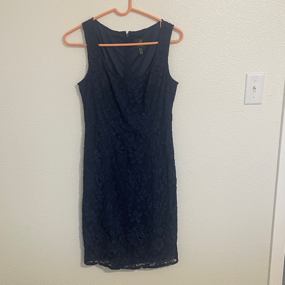 Adrianna Papell Midnight Blue Floral Lace Mini Dress